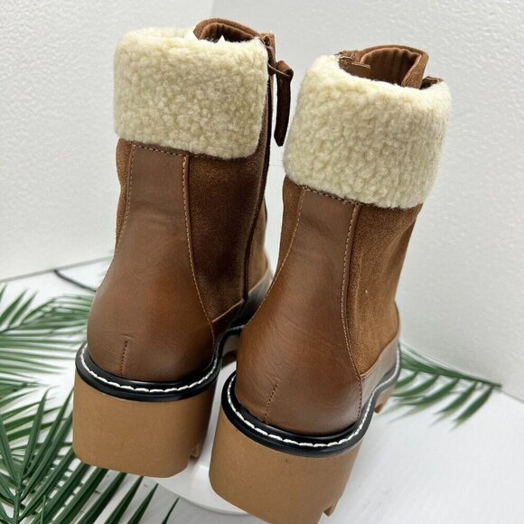 Violet & Red Alexa Brown Suede Fleece Trim Lug Combat Boots Size 8.5M NWOB - Picture 7 of 13